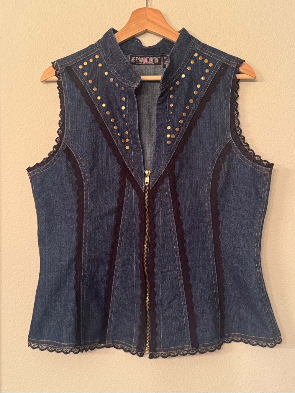 The Pyramid Collection Dark Blue Denim Studded Sleeveless Camisole